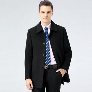 暖秋8821冬装绒新款男士羊大外衣翻领中长款保羽绒服中老年羊毛呢