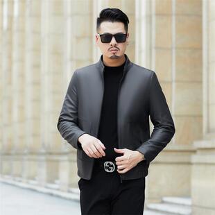 立领8011 短款 C宁皮夹中年商务套爸外 山羊皮克秋季 海真皮皮衣男士