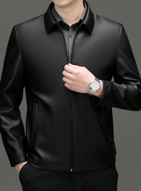 春季款22099新男式皮衣青中年男皮装商务休闲翻领羊单绵皮夹克外