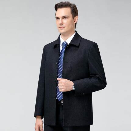 秋中老年羊夹克男装冬领宽松厚休闲爸爸装男士外DK-4-Q7翻套呢大