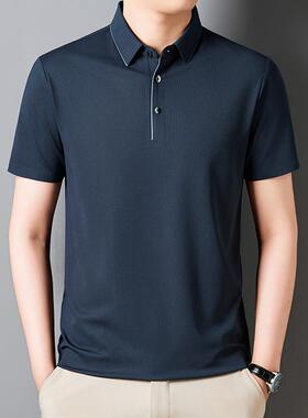 高端桑蚕丝薄短务袖恤男K0811-X衫中年商翻领款夏季宽松父亲装