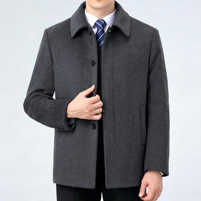 毛呢大衣中老年冬季中长款套翻保暖羊毛外可脱卸羽绒领胆爸爸1708