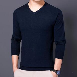 尚休闲字领青中年士色打针织衫 秋季 毛衣男时8853 薄底批纯 男式