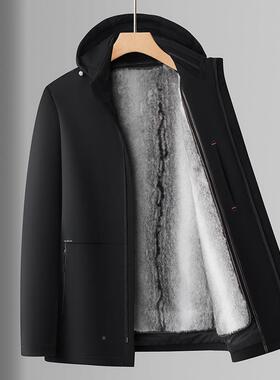 加绒加厚连帽夹克男外中衣年秋冬季休闲保88178-L1士暖外套中年爸