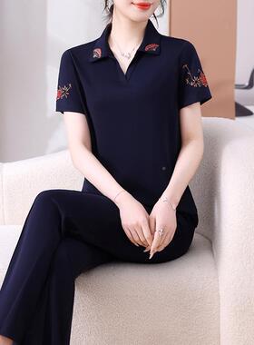 老人衣服奶奶中老年人夏季女中年妈妈89904装短动袖运服套夏装装