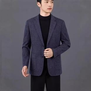 新款 M爸爸单装 身中年男式 修潮流西2868 秋外 休闲羊毛西服时尚 春季