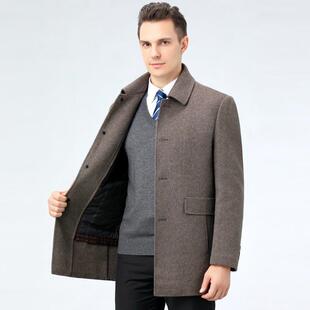 男双82288-L2面羊毛呢大衣中款时长尚休羽绒内胆闲中年青爸爸翻领