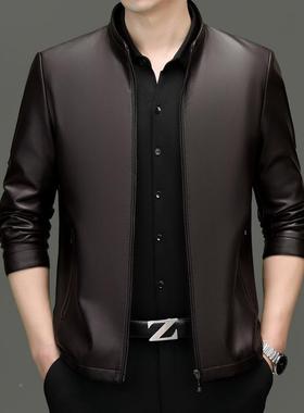 春秋休新款男式皮衣青年男单装商务闲立中领22088-L2绵羊皮皮夹克