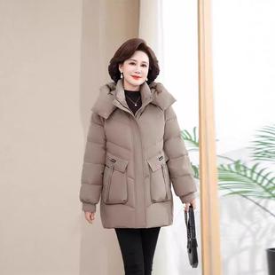 羽绒服女中年年妈妈中款年冬季新款长女加厚812保暖连帽中老外套