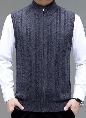 无冬季羊绒花开衫背心提厚拉链衫全羊绒加袖VPE保暖坎肩外穿毛衫