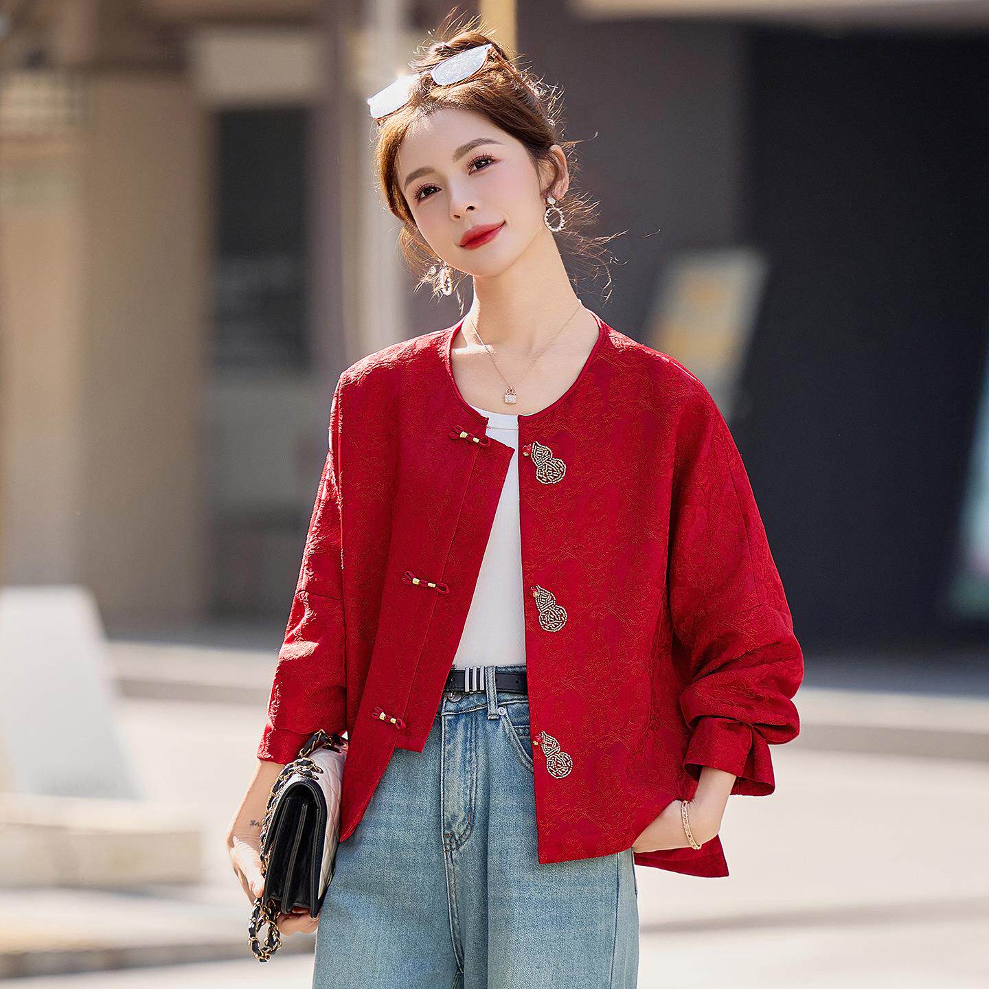 春新款女装高级感新中式国提盘扣花ZQ605-01气质圆领外季套风