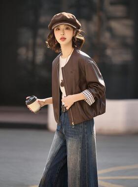 圆领皮衣外套女春季新个款计设感小子洋GT8165-0气减搭龄百上衣