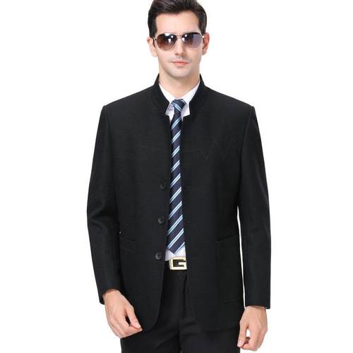 秋冬季领8020男羊毛呢夹克男中山装中年士立秋款爸爸装毛呢外冬套