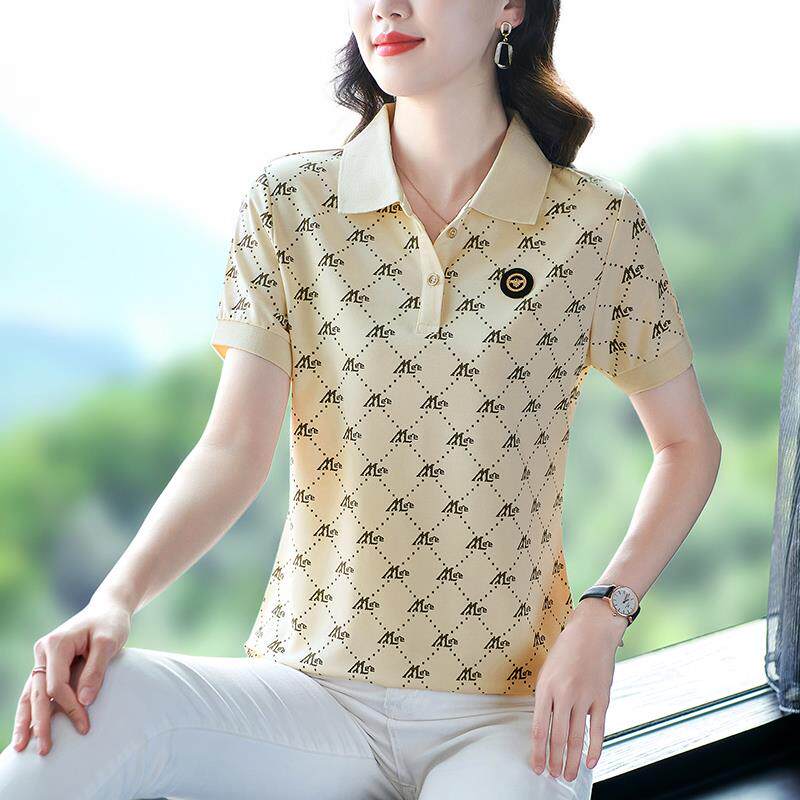 短袖恤女衫夏季款时尚翻领宽松洋气龄减休闲新运7796159动薄款上