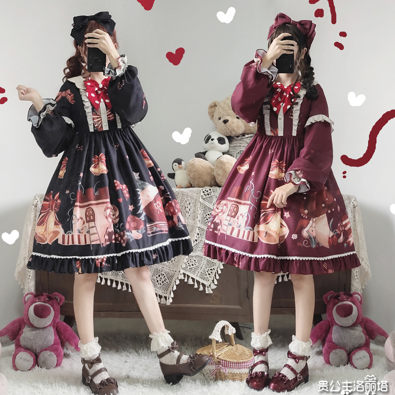 原创秋冬lolita圣诞派对洛丽塔甜美少女感洋装娃娃领学生op连衣裙