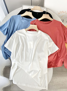 档口清仓 韩版不规则下摆短袖T恤 上衣女