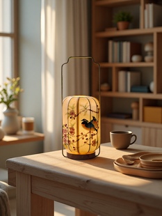 中式复古台灯禅意茶室书房卧室床头灯手绘布艺国风氛围装饰手提灯