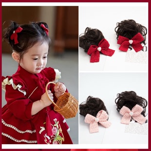 儿童新年红色丝绒蝴蝶结发夹小女孩公主头饰发卡夹子儿童过年发饰
