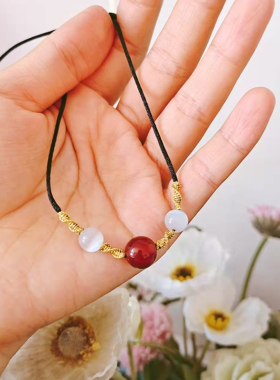 极细情侣手绳项链天然红玛瑙白晶