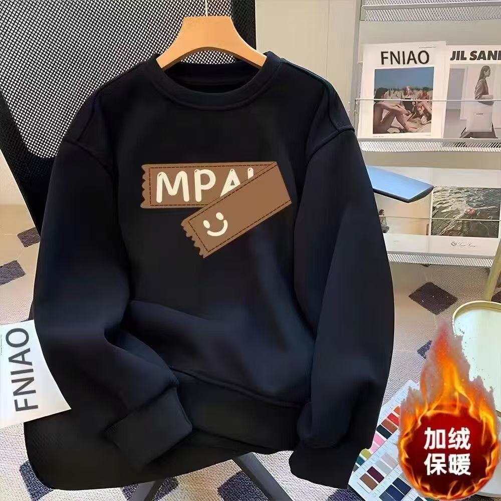 美式痞帅圆领加绒卫衣男秋冬外套