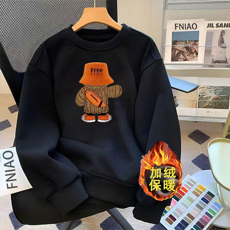 潮牌加绒圆领卫衣男冬季新款外套