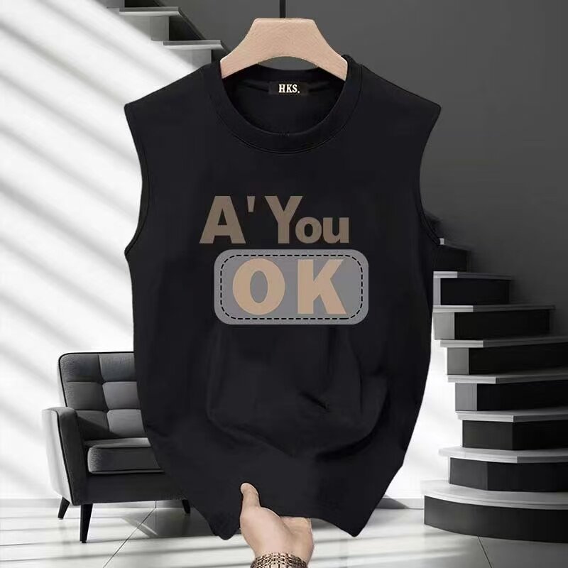 美式潮牌无袖背心男ins夏季潮流宽松圆领男生运动休闲坎肩T恤上衣