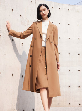 歌蒂诗秋专柜新款简约高级时尚通勤中长款驼色风衣 8D33F3856