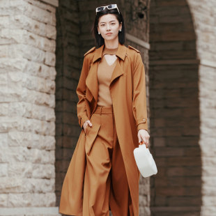过膝风衣外套 高级大气棕色长款 8E33F3821 专柜新款 歌蒂诗春季