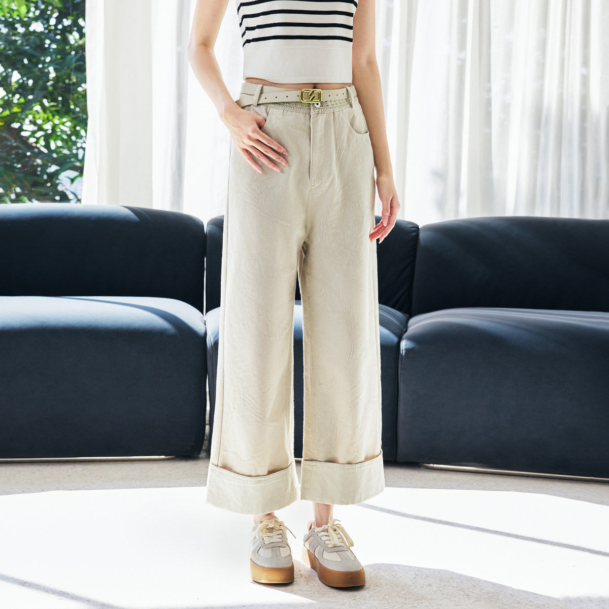 歌蒂诗【棉质直筒裤】商场同款春夏印花小众设计长裤女 8F26K3796