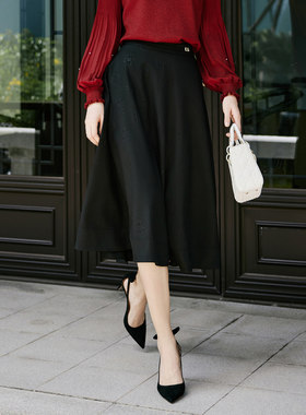 歌蒂诗春专柜新款优雅气质高腰显瘦大裙摆A字半身裙1E10Q3059