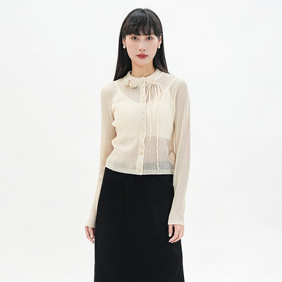 歌蒂诗秋新款时尚东方韵味镂空花朵装饰圆领套头衫 3F11Z0666