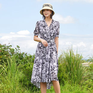 碎花高腰显瘦气质V领连衣裙8D14L2803 个性 歌蒂诗春季 专柜新款
