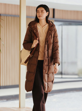 歌蒂诗【长款鸭绒】冬季专柜新款简约百搭咖啡色羽绒服 8E42Y3550