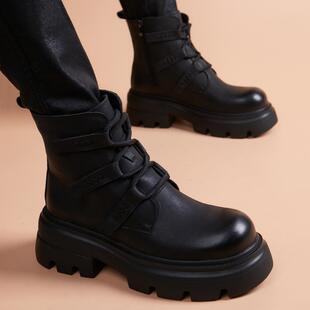 马丁靴男款2025新款秋冬真皮中帮英伦内增高男士靴子男厚底工装靴