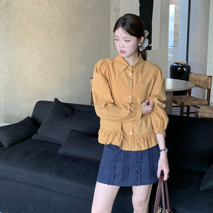 2025秋季 法式 7.21 气质绝美小衫 甜美下摆花边POLO领长袖 衬衫