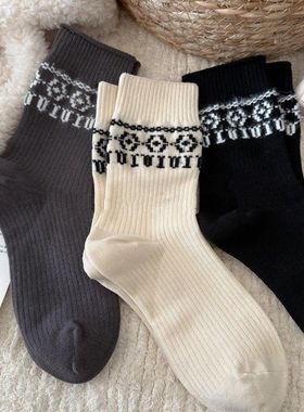 秋冬 ins吸汗防臭袜子女中筒袜秋冬百搭简约学院风复古堆堆袜学生