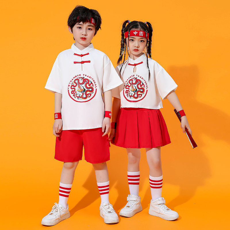 男童女童短袖套装国潮唐装唐服汉服夏装六一儿童节幼儿跳舞演出服