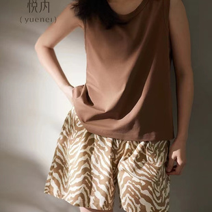 莫代尔睡衣女夏季 家居服简约冰丝休闲可外穿夏天 背心无袖 凉感短裤