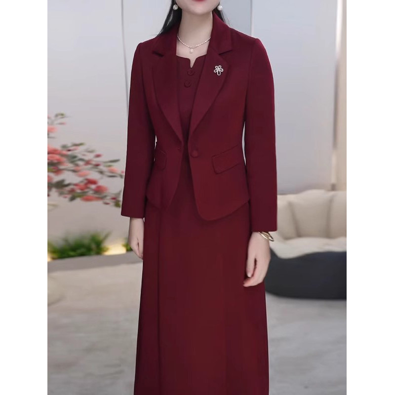 韩版短外套连衣裙套装2025春秋季新款小西装气质显瘦两件套裙子女