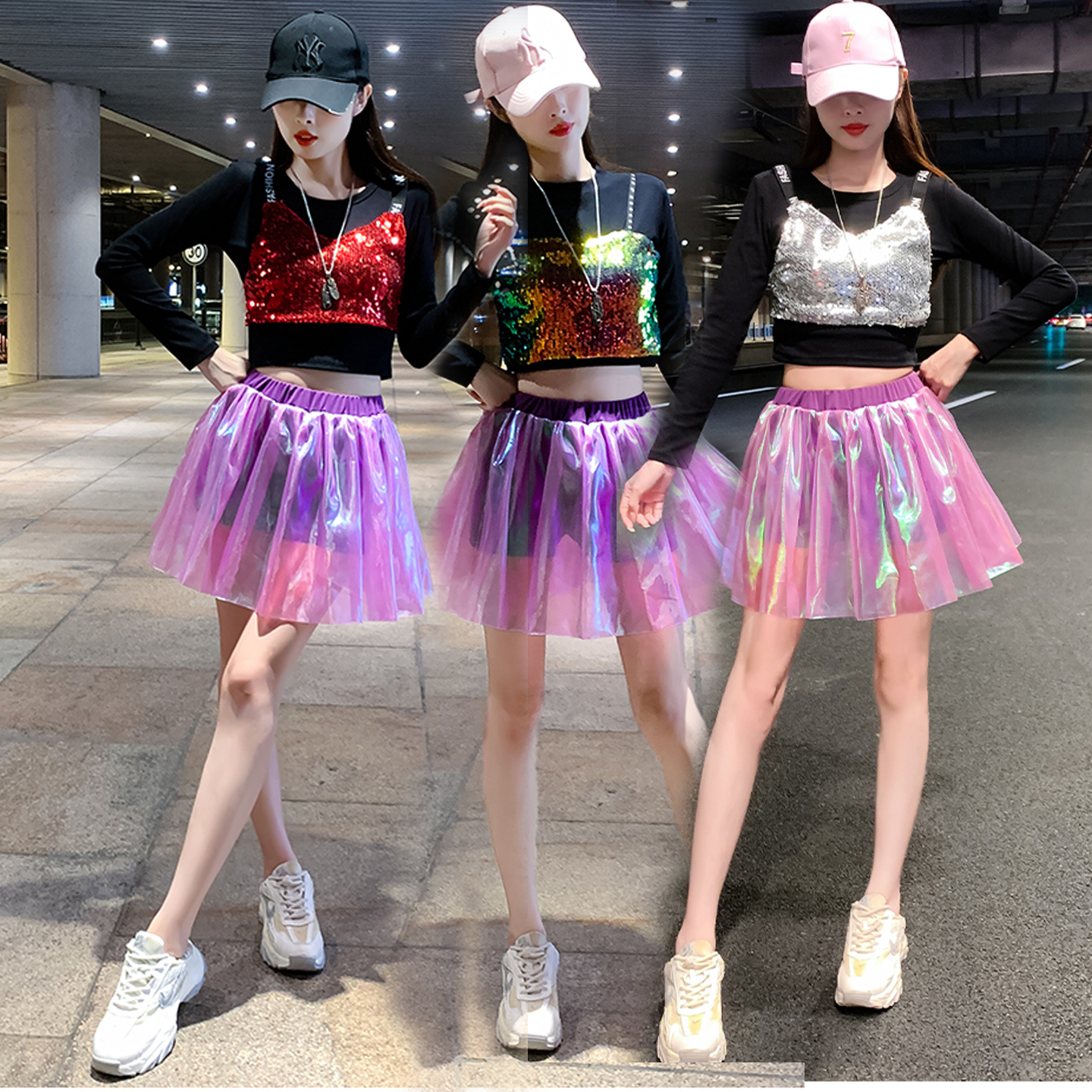 学生啦啦操团体演出服女生舞蹈拉拉队爵士舞嘻哈亮片模特走秀套装