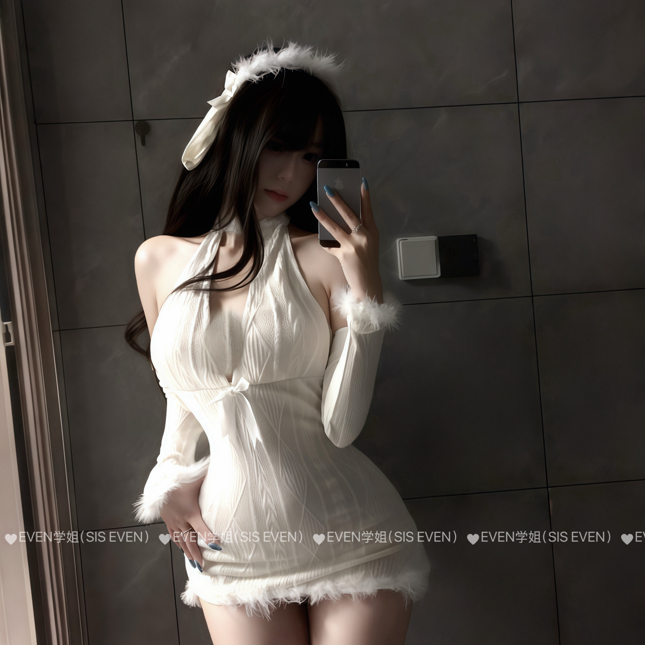 性感甜美圣诞针织挂脖深V露背裙