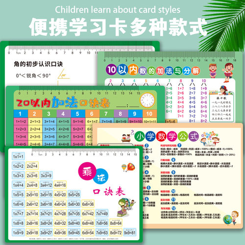 小学生九九乘除口诀卡片