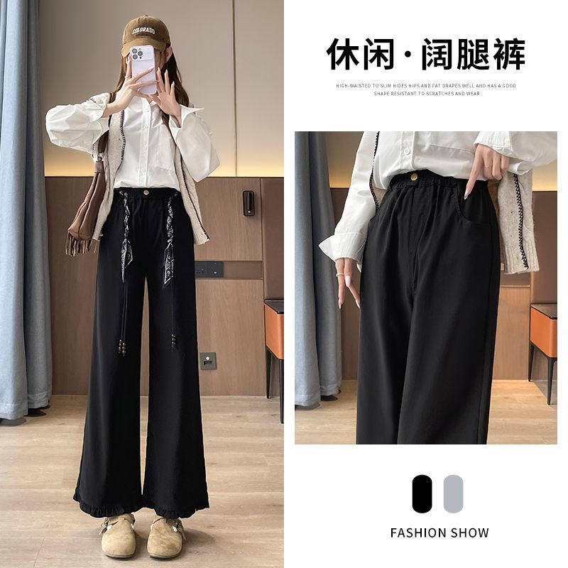 黑色裤女裤春季大码梨形身材显瘦图片