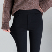 子 高腰显瘦铅笔紧身长裤 松紧腰小脚黑色弹力打底裤 女外穿春秋薄款