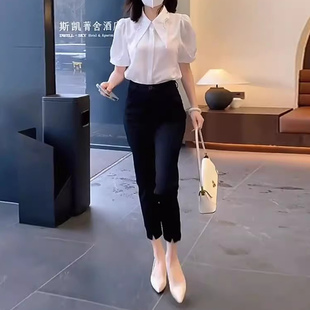 小个子八分OL职业黑色小脚裤 2025新款 女弹力九分直筒裤 裤 春夏西装
