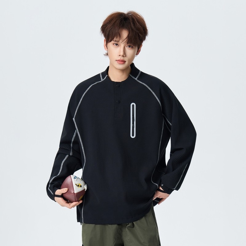 WASSUP运动撞色明显拼接长袖T恤男高级感户外薄款机能运动上衣服