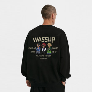 WASSUP潮牌高街圆领卫衣男纯棉