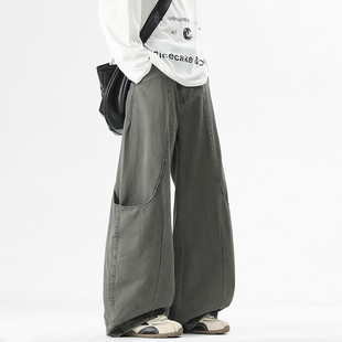 WASSUP美式复古工装裤男潮牌休闲裤子弯刀阔腿牛仔裤男生高街痞帅
