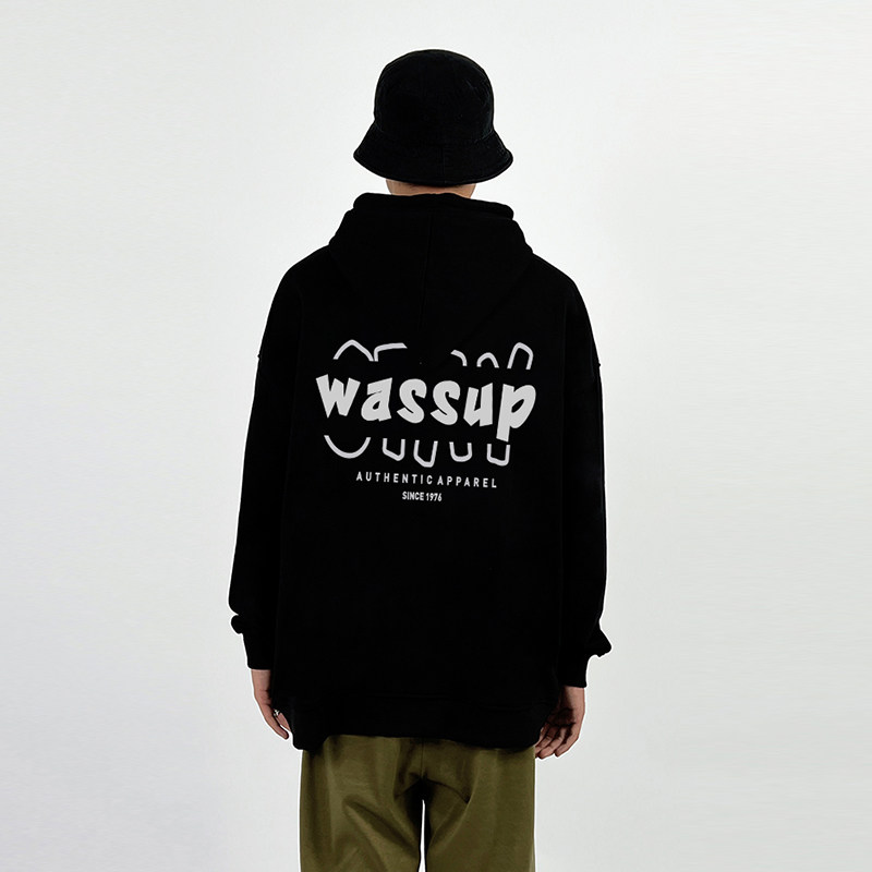 WASSUP HEODS国潮牌卫衣男女生连帽衫外套情侣装宽松秋冬加绒重磅