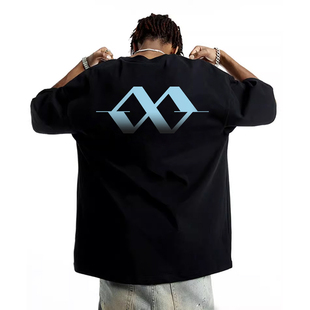 WASSUP潮牌渐变色字母LOGO印花短袖T恤男夏季宽松休闲纯棉体恤衫